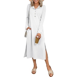 image:imageANRABESS Womens Long Sleeve Fall Midi Dresses with PocketsWhite