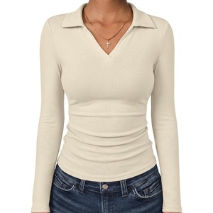 image:imageANRABESS Womens Long Sleeve Fitted Polo Shirts Fall Business Casual TopBeige