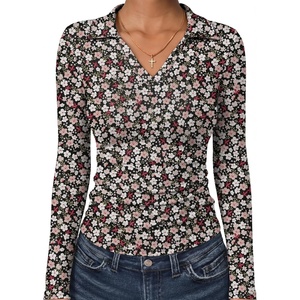 image:imageANRABESS Womens Long Sleeve Fitted Polo Shirts Fall Business Casual TopFloral Black
