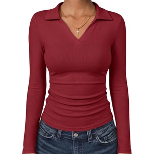 image:imageANRABESS Womens Long Sleeve Fitted Polo Shirts Fall Business Casual TopRed