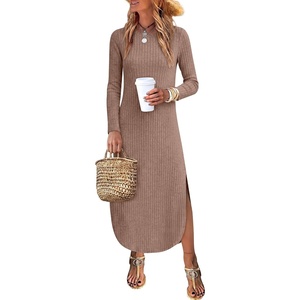 image:imageANRABESS Womens Long Sleeve Maxi Fall Knit Sweater DressKhaki