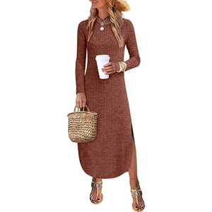 image:imageANRABESS Womens Long Sleeve Maxi Fall Knit Sweater DressRust Orange