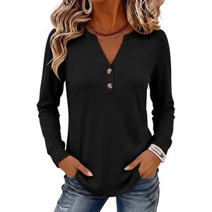 image:imageANRABESS Womens Long Sleeve Shirts Air Layer Henley V Neck TopsBlack