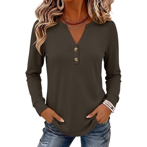 image:imageANRABESS Womens Long Sleeve Shirts Air Layer Henley V Neck TopsDark Brown