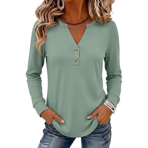 image:imageANRABESS Womens Long Sleeve Shirts Air Layer Henley V Neck TopsLight Green