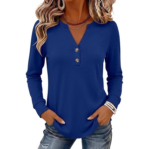 image:imageANRABESS Womens Long Sleeve Shirts Air Layer Henley V Neck TopsRoyal Blue
