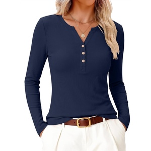image:imageANRABESS Womens Long Sleeve Shirts Henley V Neck Thermal TopNavy Blue