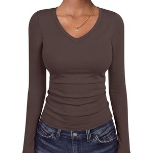 image:imageANRABESS Womens Long Sleeve Shirts Thermal V Neck TopsBrown