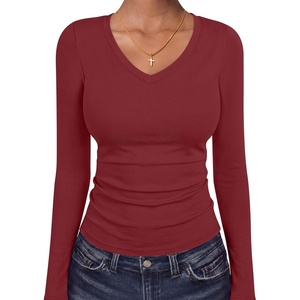 image:imageANRABESS Womens Long Sleeve Shirts Thermal V Neck TopsRed