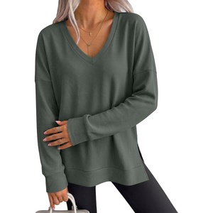 image:imageANRABESS Womens Long Sleeve Shirts Waffle Knit Tunic TopArmy Green