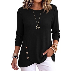 image:imageANRABESS Womens Long Sleeve Shirts Waffle Knit Tunic TopBlack