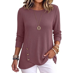 image:imageANRABESS Womens Long Sleeve Shirts Waffle Knit Tunic TopMauve