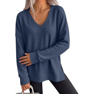 image:imageANRABESS Womens Long Sleeve Shirts Waffle Knit Tunic TopNavy Blue