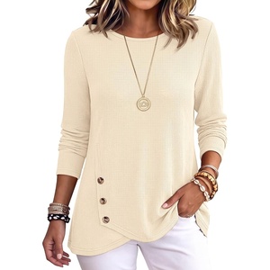 image:imageANRABESS Womens Long Sleeve Shirts Waffle Knit Tunic TopParchment