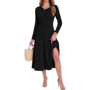image:imageANRABESS Womens Long Sleeve Sweater Dress Fall Ribbed Knit Midi DressesBlack