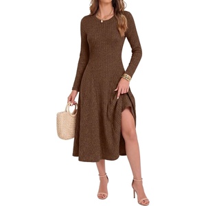 image:imageANRABESS Womens Long Sleeve Sweater Dress Fall Ribbed Knit Midi DressesBrown