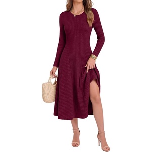 image:imageANRABESS Womens Long Sleeve Sweater Dress Fall Ribbed Knit Midi DressesBurgundy