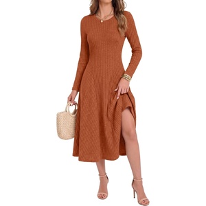 image:imageANRABESS Womens Long Sleeve Sweater Dress Fall Ribbed Knit Midi DressesBurnt Orange