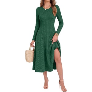 image:imageANRABESS Womens Long Sleeve Sweater Dress Fall Ribbed Knit Midi DressesDeep Green