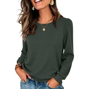 image:imageANRABESS Womens Long Sleeve Waffle Knit Shirts Fall Loose Fit Tunic TopsArmy Green