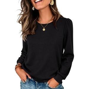 image:imageANRABESS Womens Long Sleeve Waffle Knit Shirts Fall Loose Fit Tunic TopsBlack