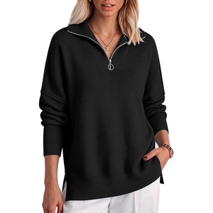 image:imageANRABESS Womens Oversized Quarter Zip Pullover SweatersBlack