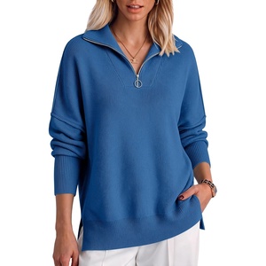 image:imageANRABESS Womens Oversized Quarter Zip Pullover SweatersBlue