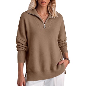 image:imageANRABESS Womens Oversized Quarter Zip Pullover SweatersBrown