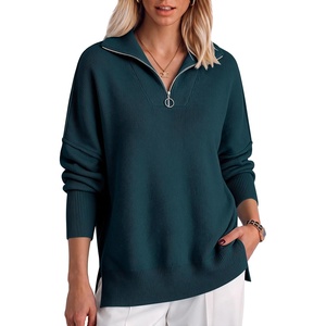 image:imageANRABESS Womens Oversized Quarter Zip Pullover SweatersDeep Blue