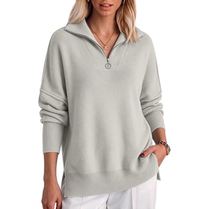 image:imageANRABESS Womens Oversized Quarter Zip Pullover SweatersGray