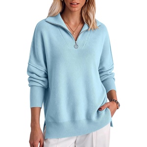 image:imageANRABESS Womens Oversized Quarter Zip Pullover SweatersLight Blue