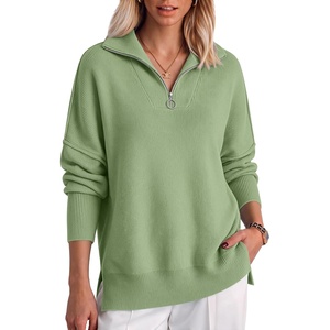 image:imageANRABESS Womens Oversized Quarter Zip Pullover SweatersLight Green