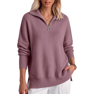 image:imageANRABESS Womens Oversized Quarter Zip Pullover SweatersPurple