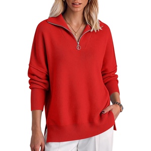 image:imageANRABESS Womens Oversized Quarter Zip Pullover SweatersRed