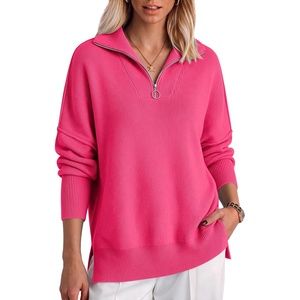 image:imageANRABESS Womens Oversized Quarter Zip Pullover SweatersRose