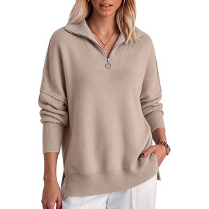 image:imageANRABESS Womens Oversized Quarter Zip Pullover SweatersSand