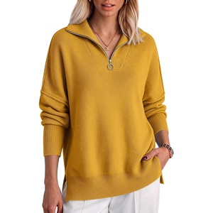 image:imageANRABESS Womens Oversized Quarter Zip Pullover SweatersYellow