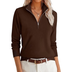 image:imageANRABESS Womens Quarter Zip Fall Lightweight SweatersCoffee
