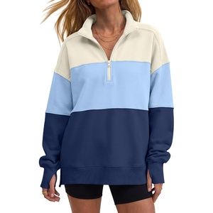 image:imageANRABESS Womens Quarter Zip Pullover Oversized Color Block SweatshirtsApricot Sky Navy Blue