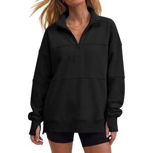 image:imageANRABESS Womens Quarter Zip Pullover Oversized Color Block SweatshirtsBlack
