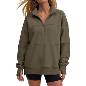 image:imageANRABESS Womens Quarter Zip Pullover Oversized Color Block SweatshirtsCoffee