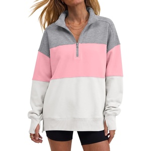 image:imageANRABESS Womens Quarter Zip Pullover Oversized Color Block SweatshirtsGrey Pink White