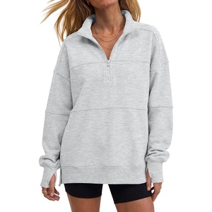 image:imageANRABESS Womens Quarter Zip Pullover Oversized Color Block SweatshirtsLight Grey