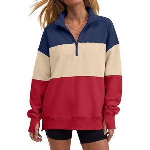 image:imageANRABESS Womens Quarter Zip Pullover Oversized Color Block SweatshirtsRoyal Blue Apricot Red