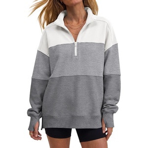 image:imageANRABESS Womens Quarter Zip Pullover Oversized Color Block SweatshirtsWhite Grey