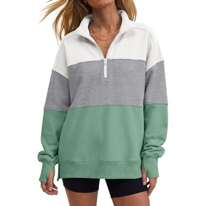 image:imageANRABESS Womens Quarter Zip Pullover Oversized Color Block SweatshirtsWhite Light Grey Sage Green