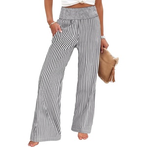 image:imageANRABESS Womens Striped Gingham Wide Leg Palazzo Pants with PocketsBlack White Stripe
