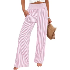 image:imageANRABESS Womens Striped Gingham Wide Leg Palazzo Pants with PocketsPink White Stripe