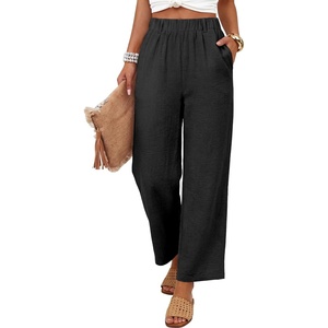 image:imageANRABESS Womens Summer Wide Leg Lightweight Flowy PantsBlack