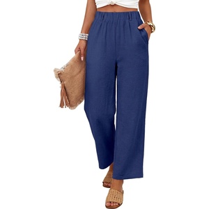 image:imageANRABESS Womens Summer Wide Leg Lightweight Flowy PantsNavy Blue